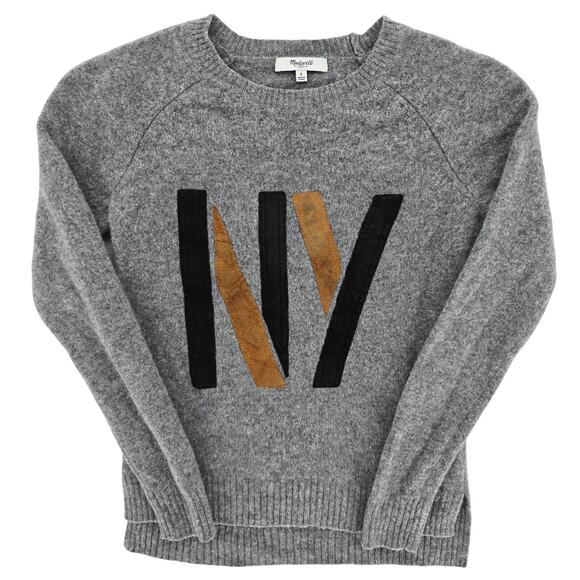 Madewell NY Merino Wool Leather Crewneck Sweater Gray S - Picture 1 of 7